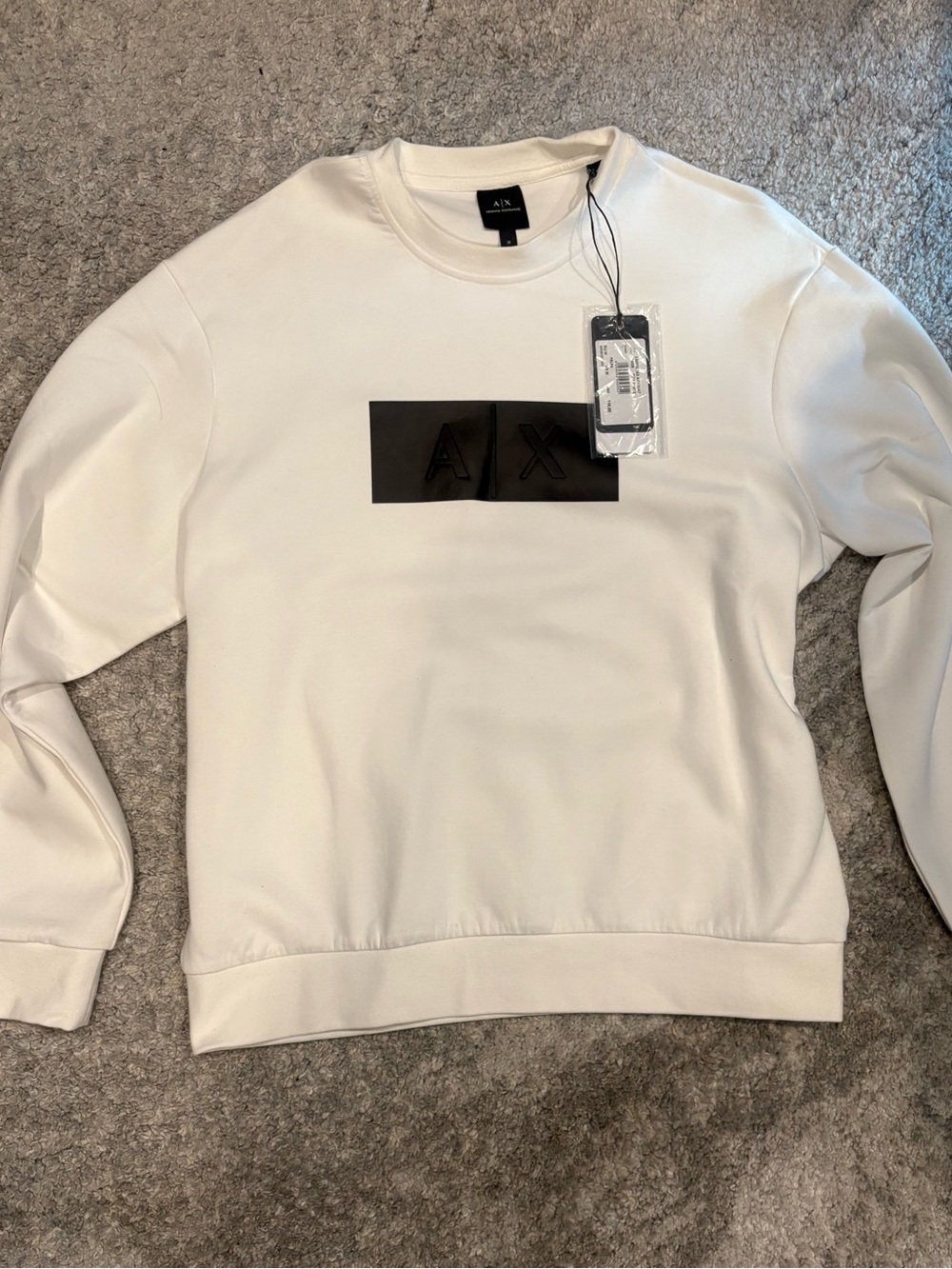 Armani Exchange Men’s White Crewneck with Black A|X Patch